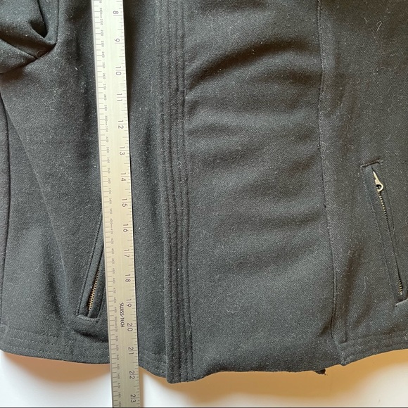 Gap Jacket Black Wool Blend Moto Winter Coat with Faux Vegan Shearling Trim Sz L - Picture 11 of 16